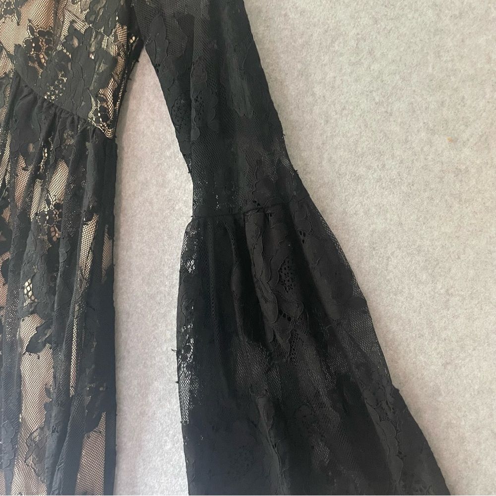 Black Lace Bell Sleeve Dress Small - Picture 4 of 10